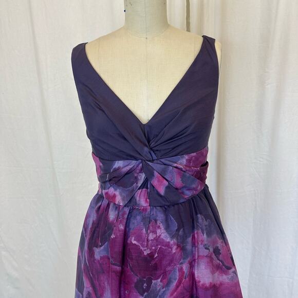 Neiman Marcus Women's 6 Dress Lela Rose Purple Silk Watercolor Floral Silk Blend - Picture 2 of 3